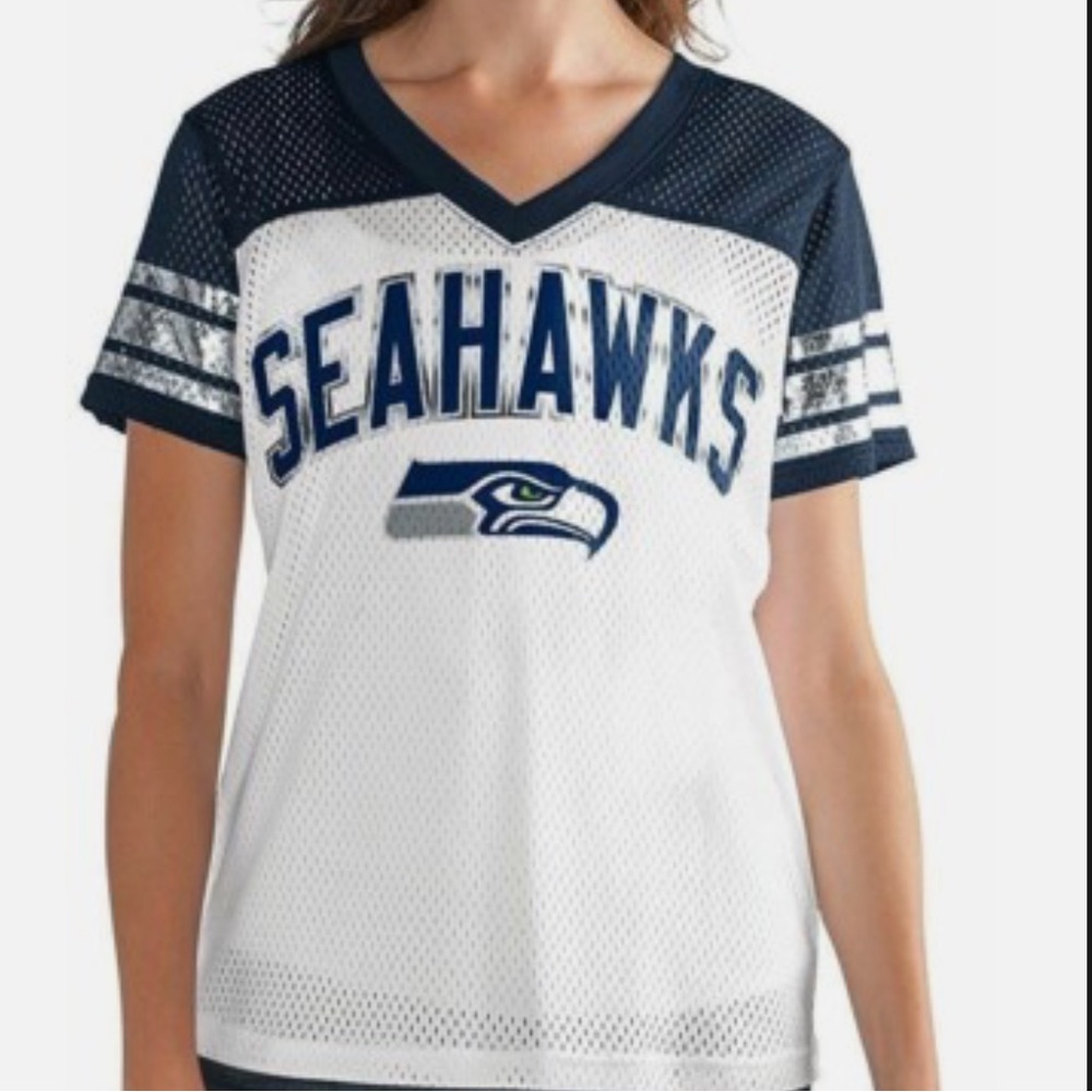 NFL Seattle Seahawks White & Navy Mesh Jersey Tee